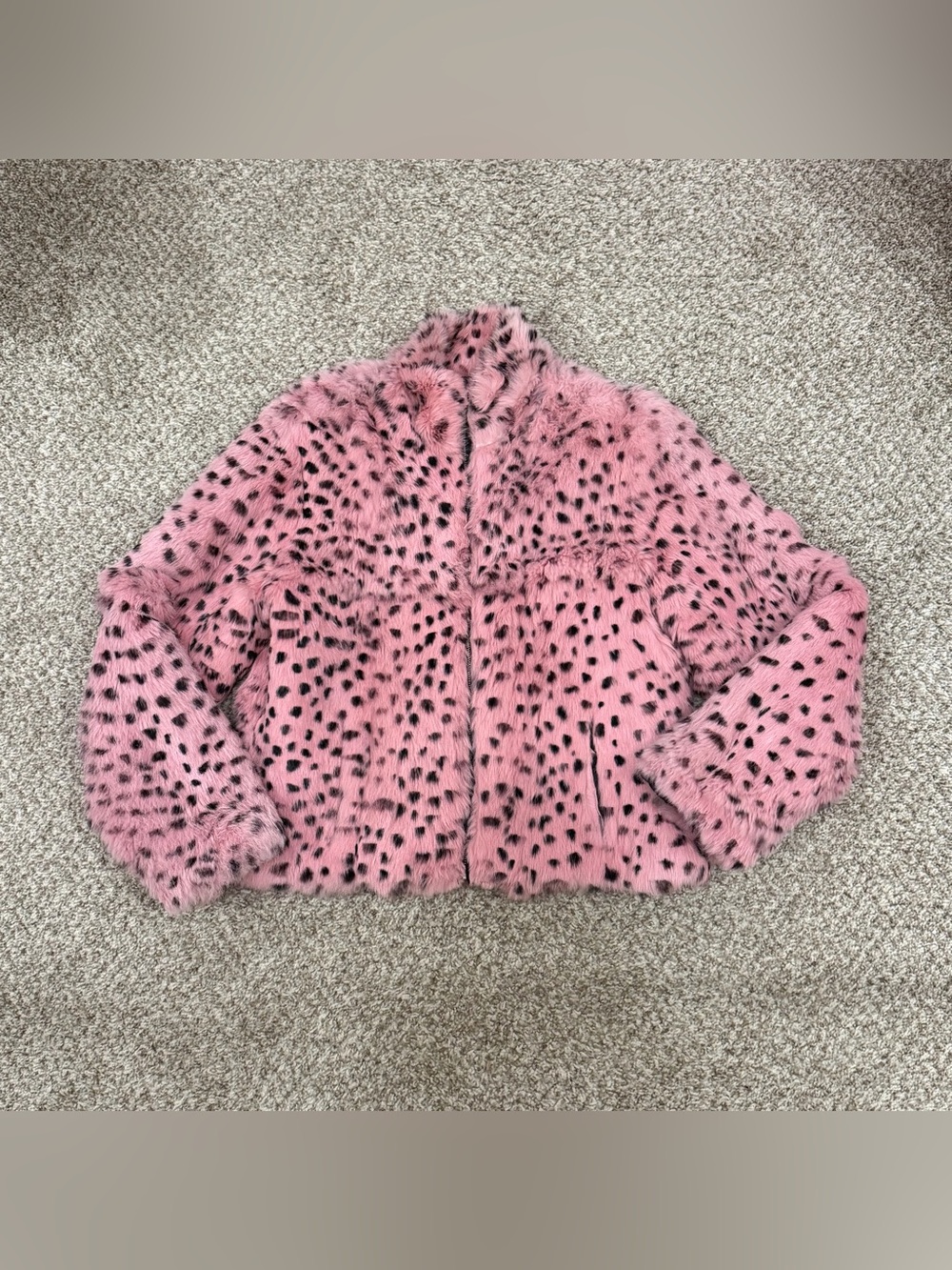 Vintage Y2K mcbling pink leopard fur coat